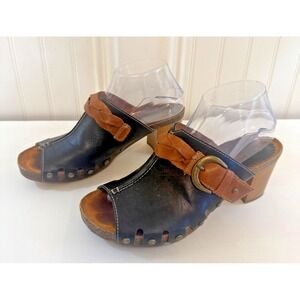 Pikolinos Sandals Shoes Womens Size 9.5 Black Leather Slide Buckle Block Heel